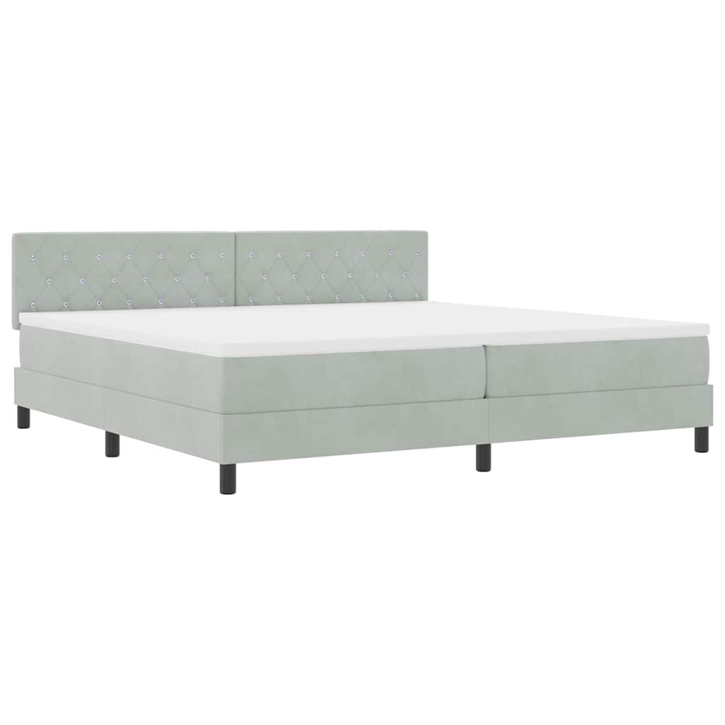 LED Box Spring Krevet Svijetlo siva 200 x 200 cm Baršun