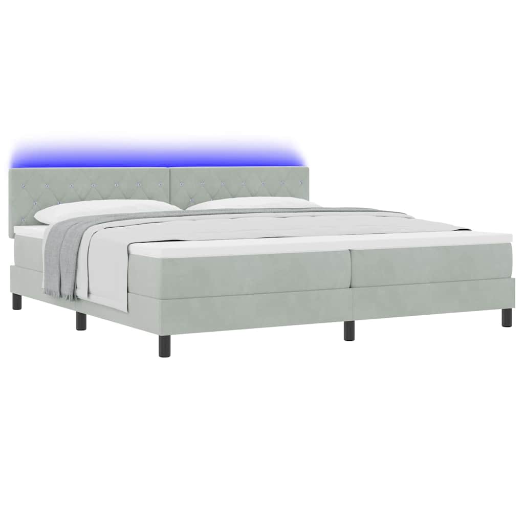 LED Box Spring Krevet Svijetlo siva 200 x 200 cm Baršun