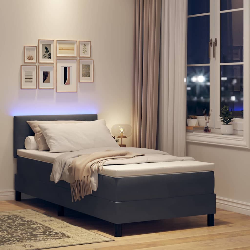LED Box Spring Krevet s madracem Tamno siva 80 x 200 cm Baršun