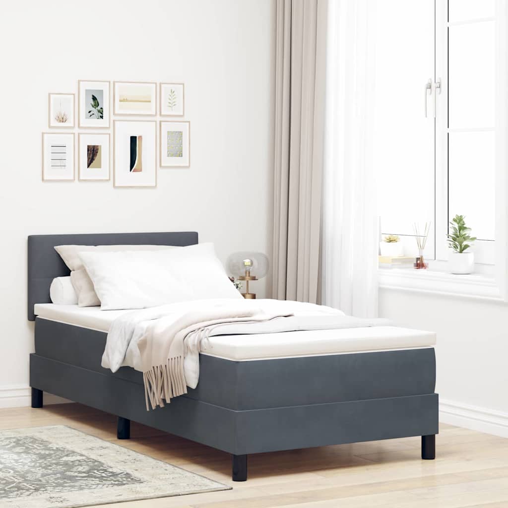 LED Box Spring Krevet s madracem Tamno siva 80 x 200 cm Baršun
