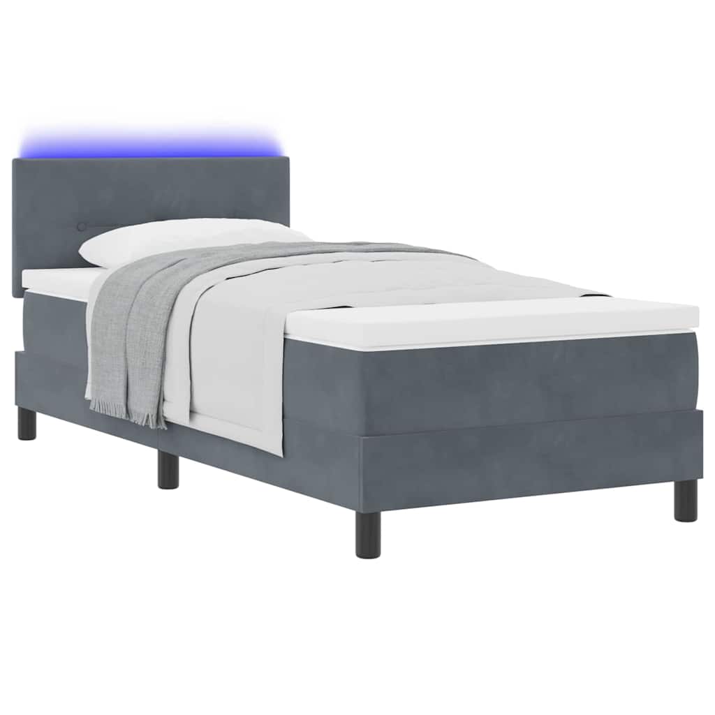 LED Box Spring Krevet s madracem Tamno siva 80 x 200 cm Baršun