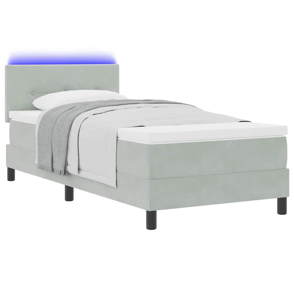 LED Box Spring Krevet Svijetlo siva 90 x 190 cm Baršun