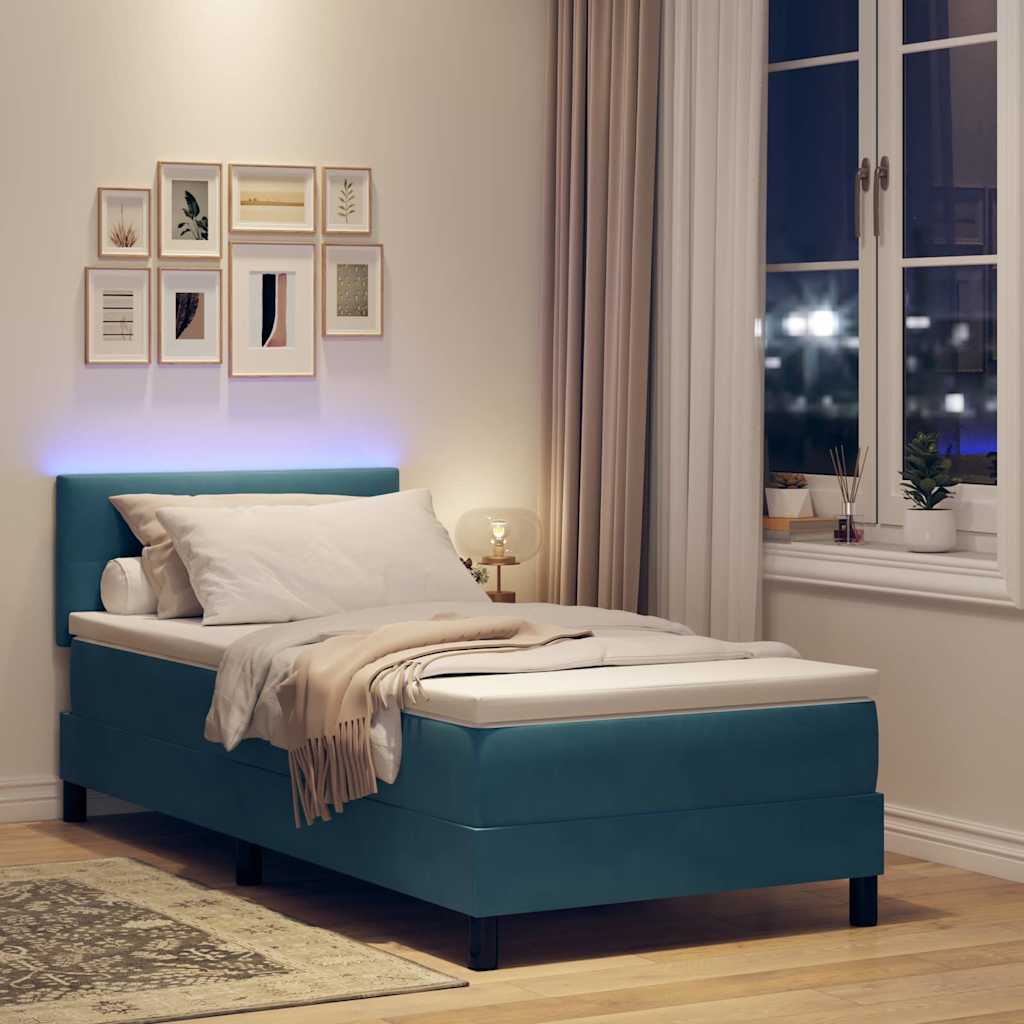 LED Box Spring Krevet Tamno plava 90 x 190 cm Baršun
