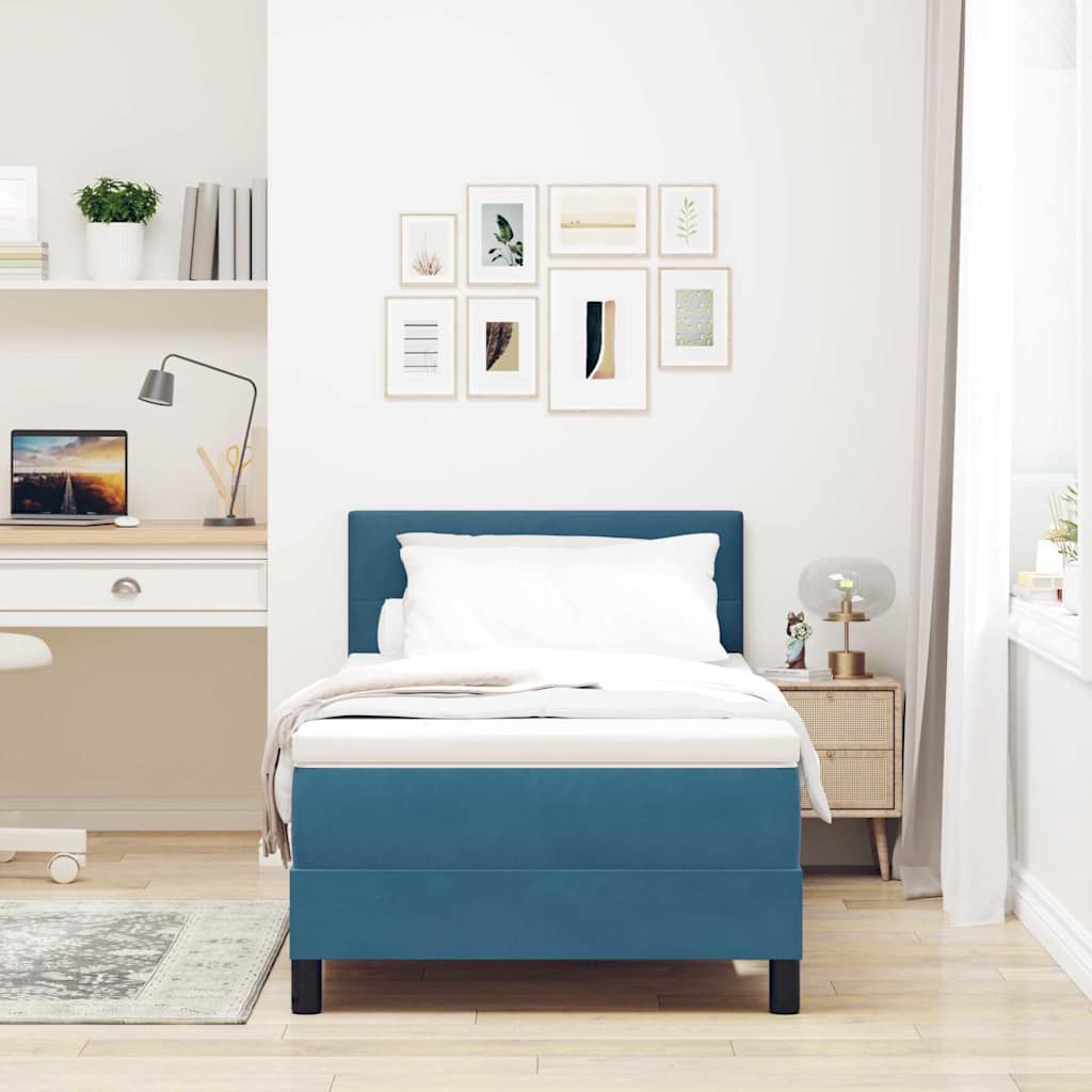 LED Box Spring Krevet Tamno plava 90 x 190 cm Baršun