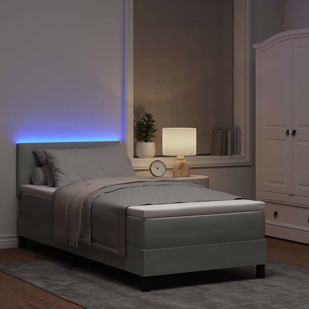LED Box Spring Krevet Svijetlo siva 90 x 200 cm Baršun