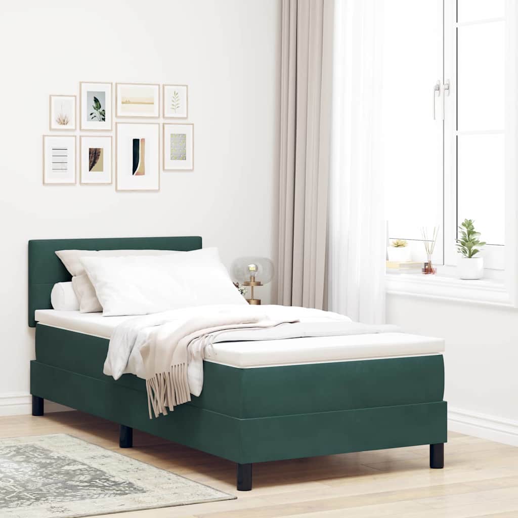 LED Box Spring Krevet s madracem Tamnozelena 90 x 200 cm Baršun
