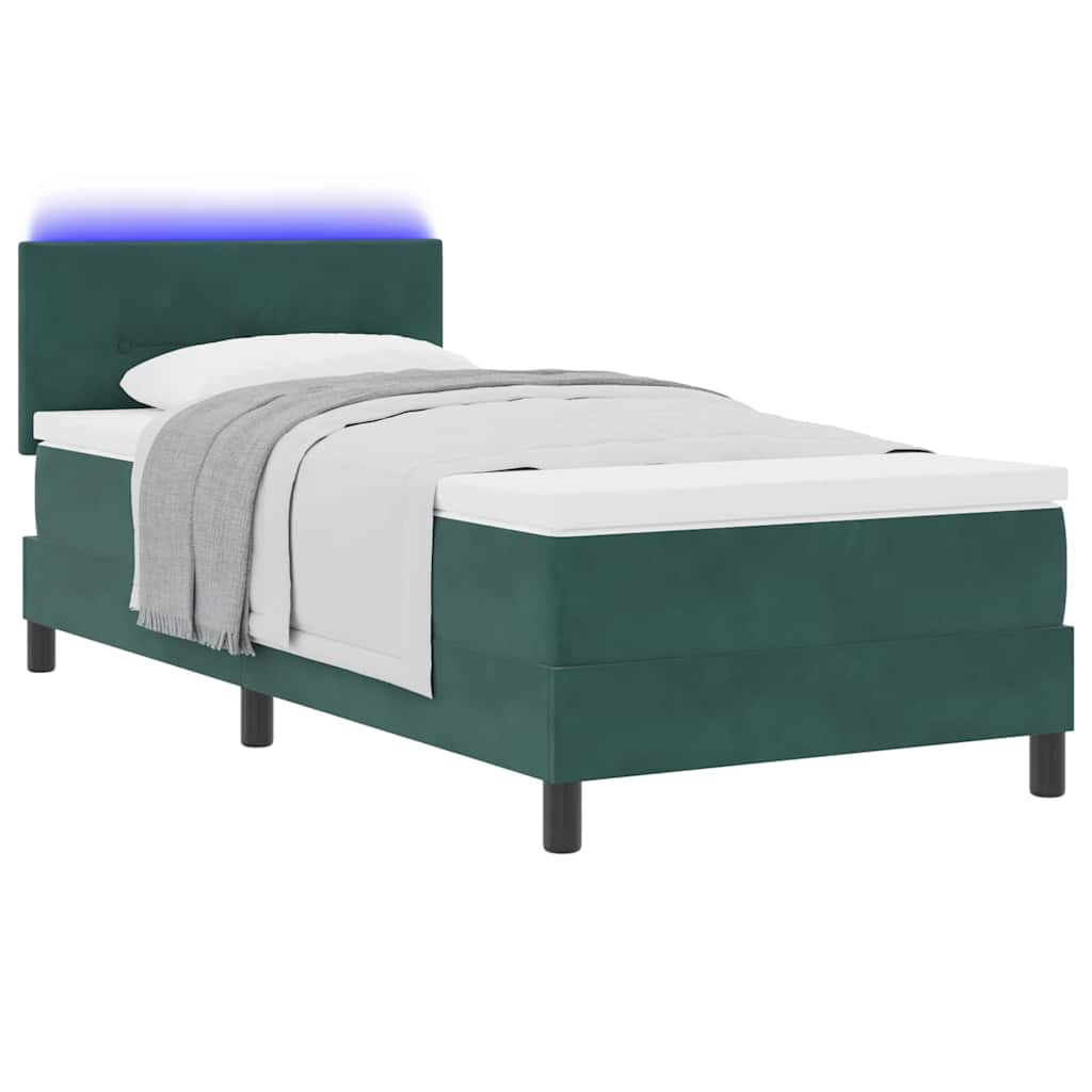 LED Box Spring Krevet s madracem Tamnozelena 90 x 200 cm Baršun