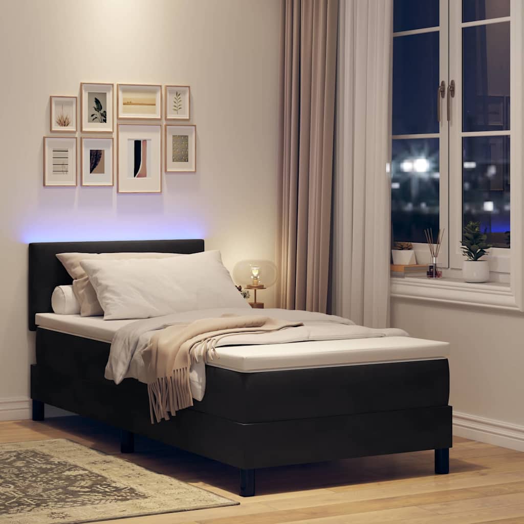 LED Box Spring Krevet s madracem Crna 100 x 200 cm Baršun