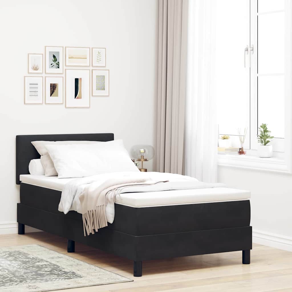 LED Box Spring Krevet s madracem Crna 100 x 200 cm Baršun