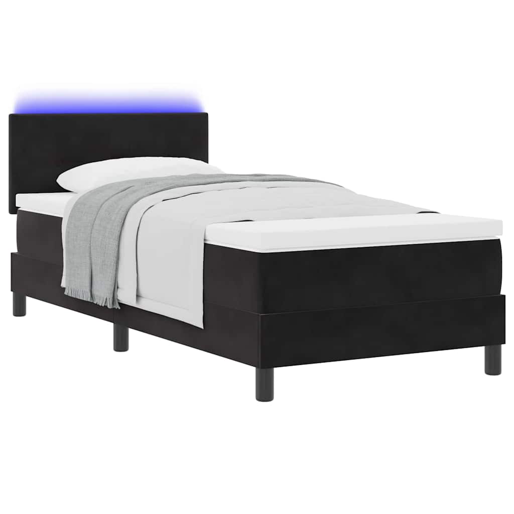LED Box Spring Krevet s madracem Crna 100 x 200 cm Baršun
