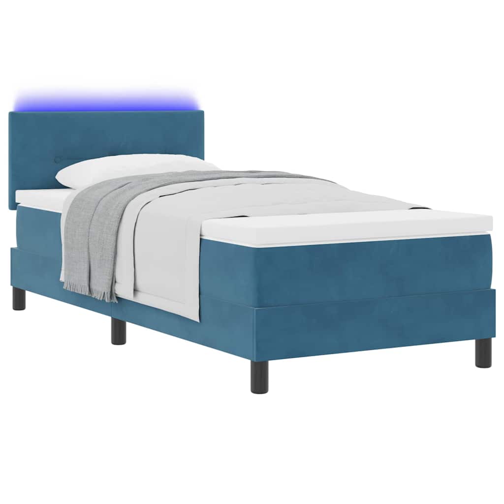 LED Box Spring Krevet Tamno plava 100 x 200 cm Baršun