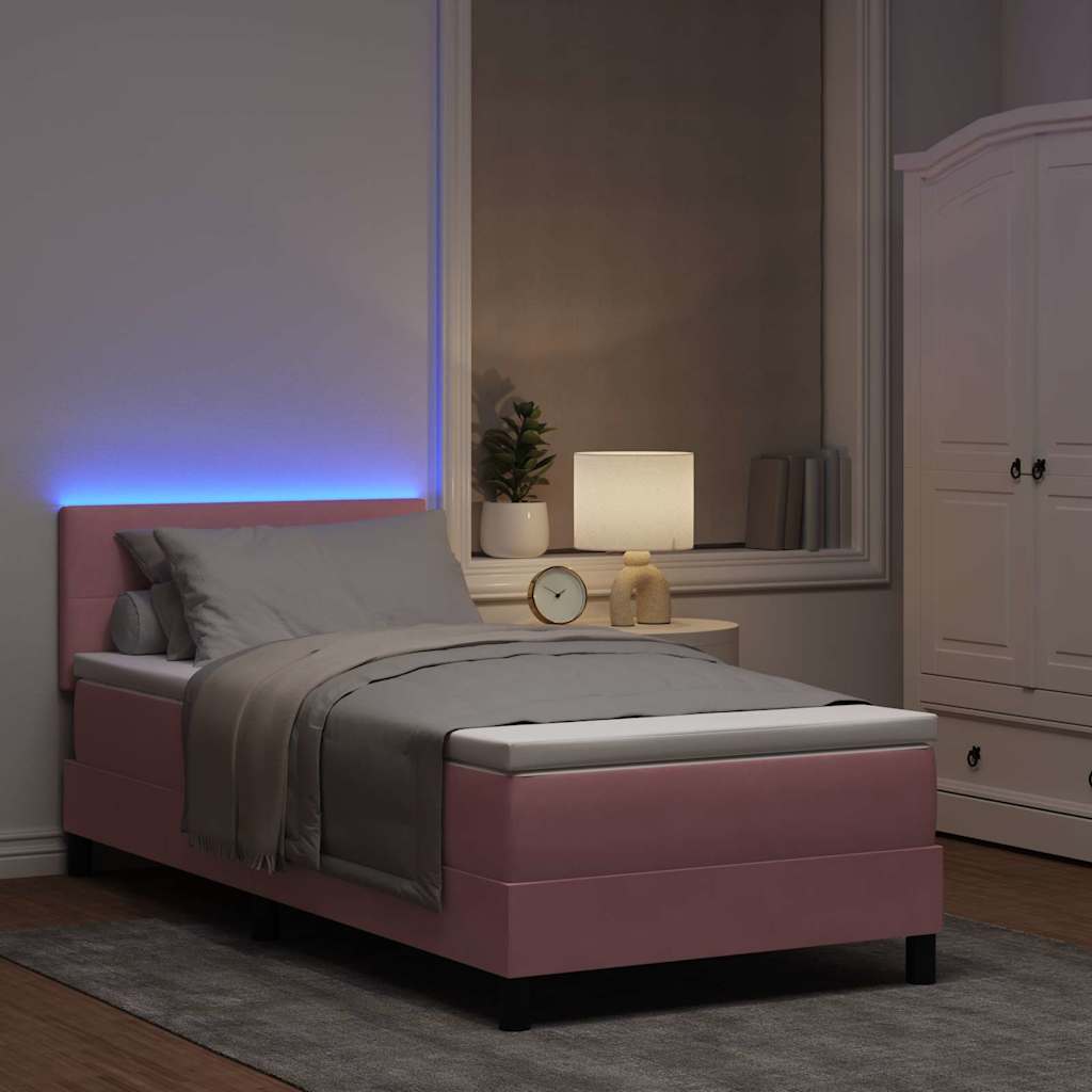 LED Box Spring Krevet Ružičasta 100 x 200 cm Baršun