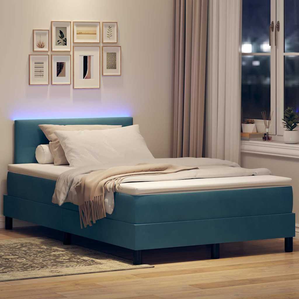 LED Box Spring Krevet s madracem Plava 120 x 190 cm Baršun