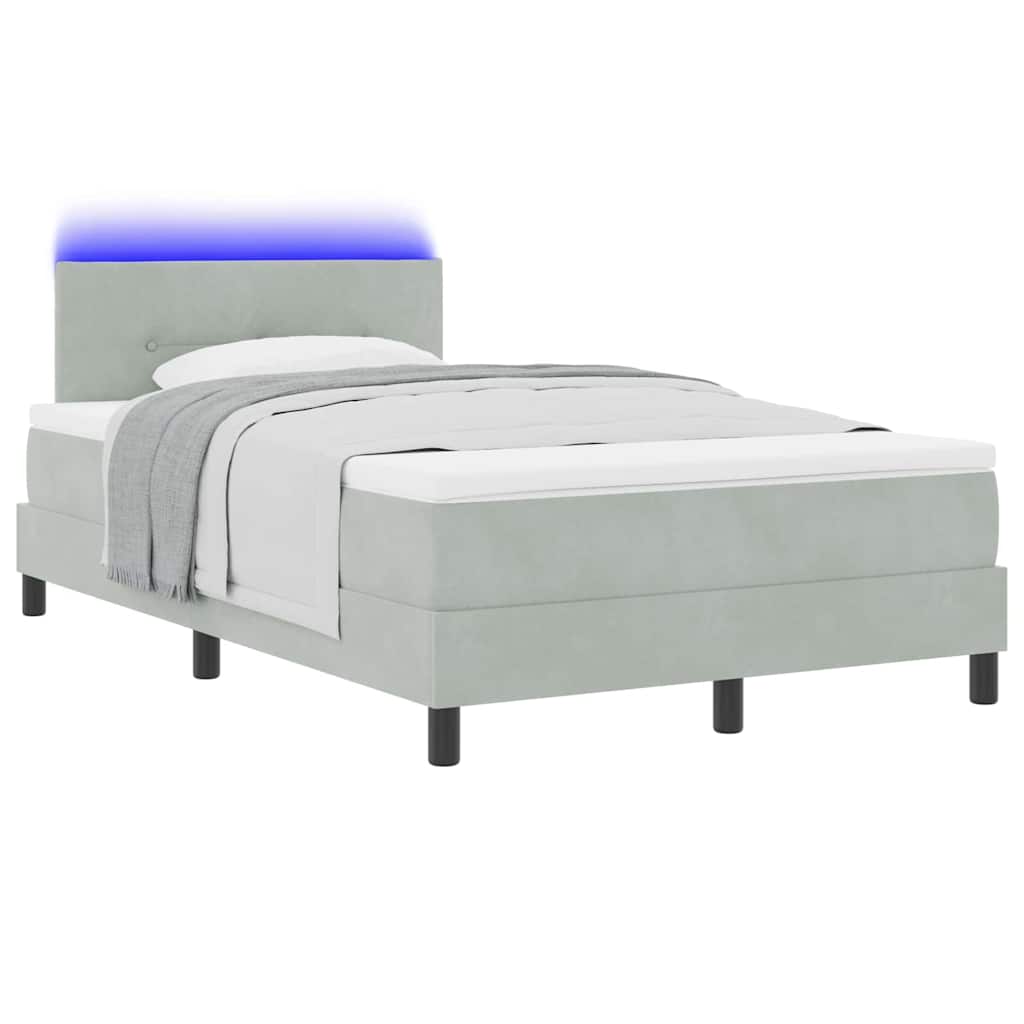 LED Box Spring Krevet Svijetlo siva 120 x 200 cm Baršun