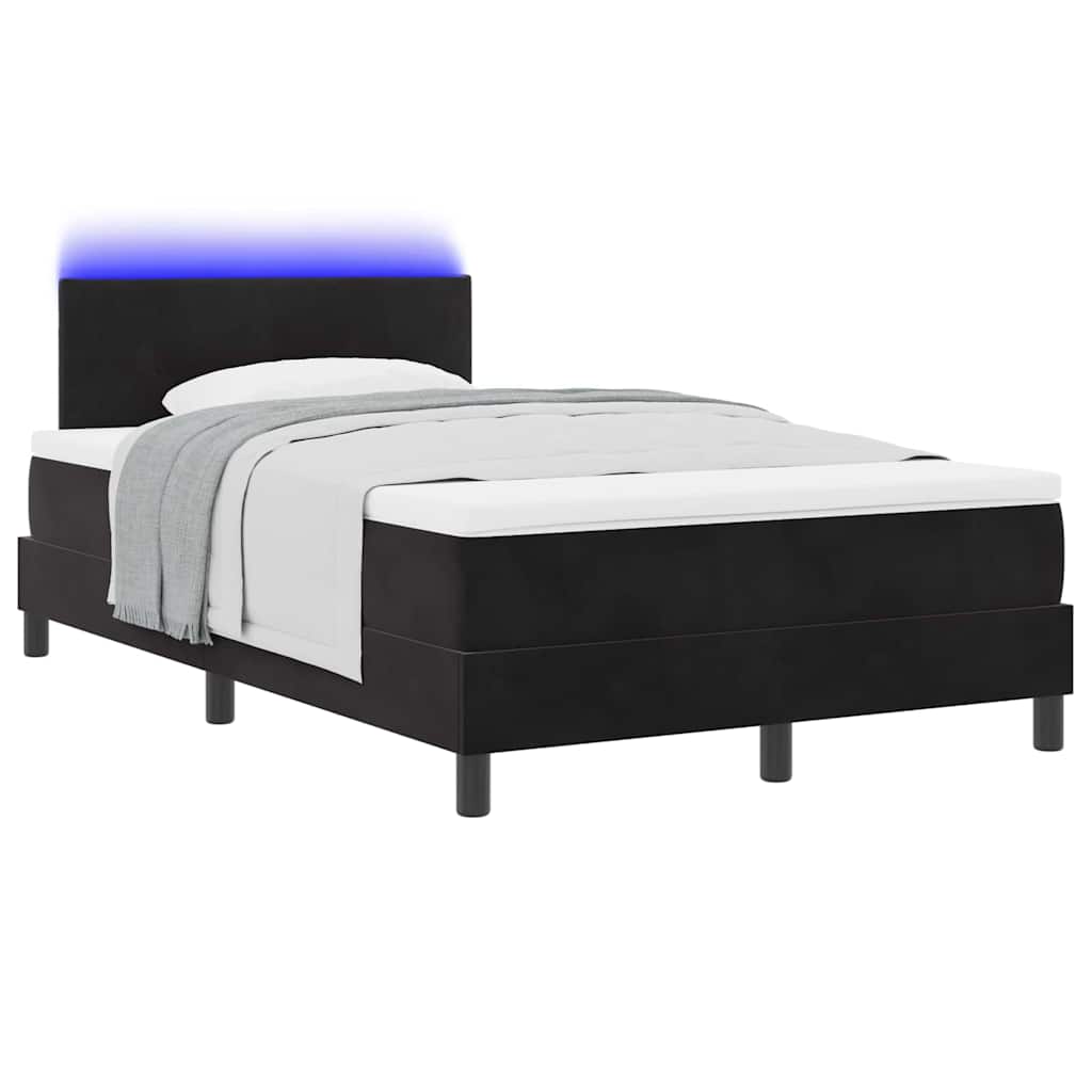 LED Box Spring Krevet s madracem Crna 120 x 200 cm Baršun