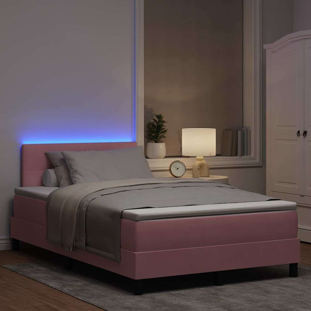 LED Box Spring Krevet Ružičasta 120 x 200 cm Baršun