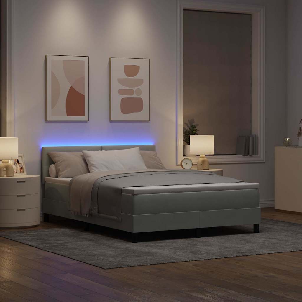 LED Box Spring Krevet Svijetlo siva 140 x 190 cm Baršun