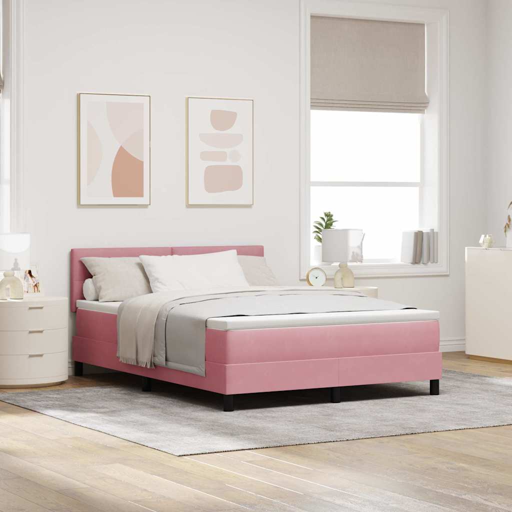 LED Box Spring Krevet s madracem Ružičasta 140 x 190 cm Baršun