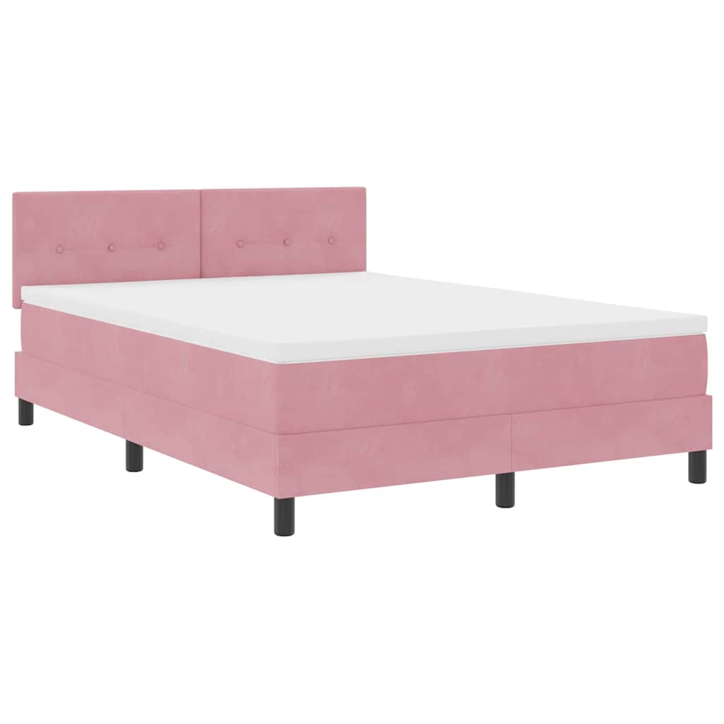 LED Box Spring Krevet s madracem Ružičasta 140 x 190 cm Baršun