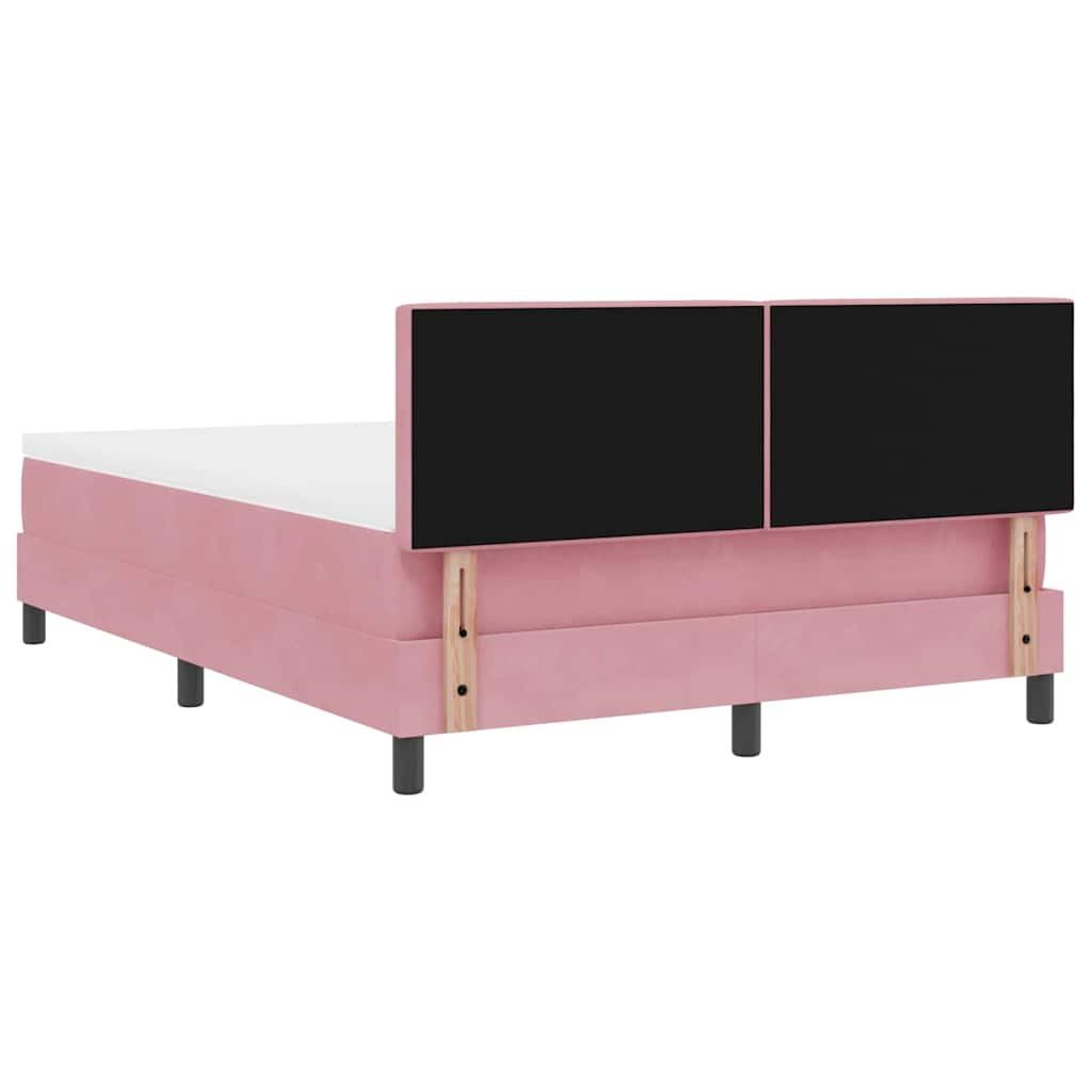 LED Box Spring Krevet s madracem Ružičasta 140 x 190 cm Baršun