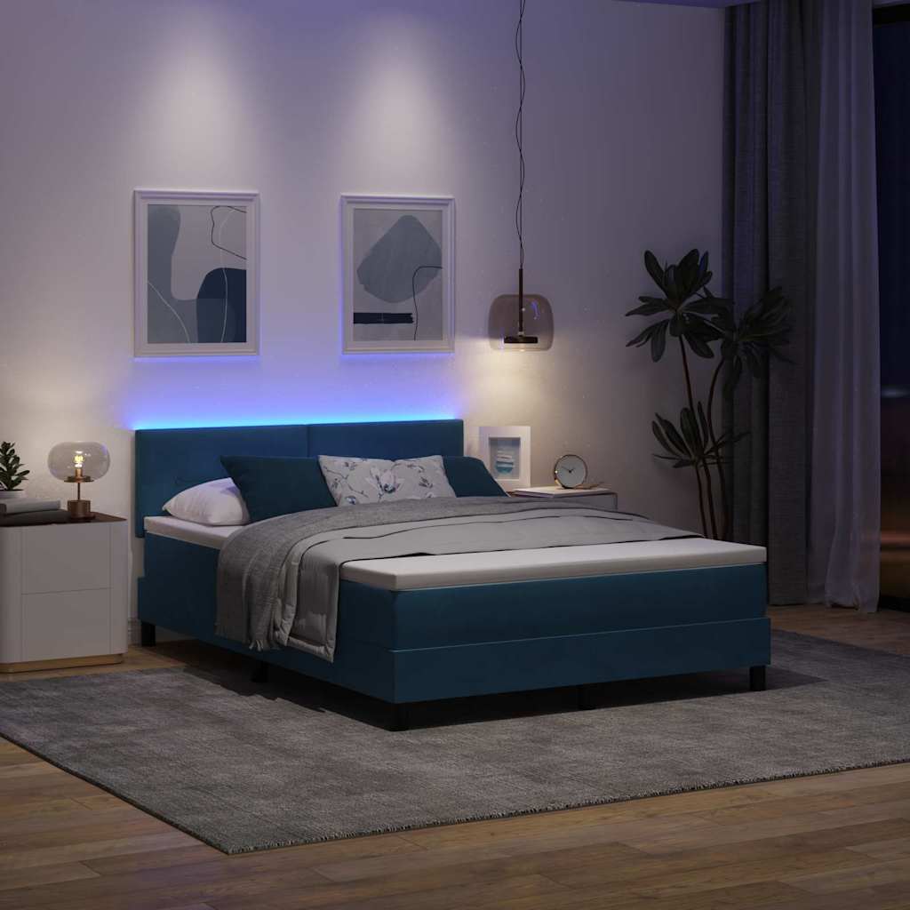 LED Box Spring Krevet Tamno plava 140 x 200 cm Baršun