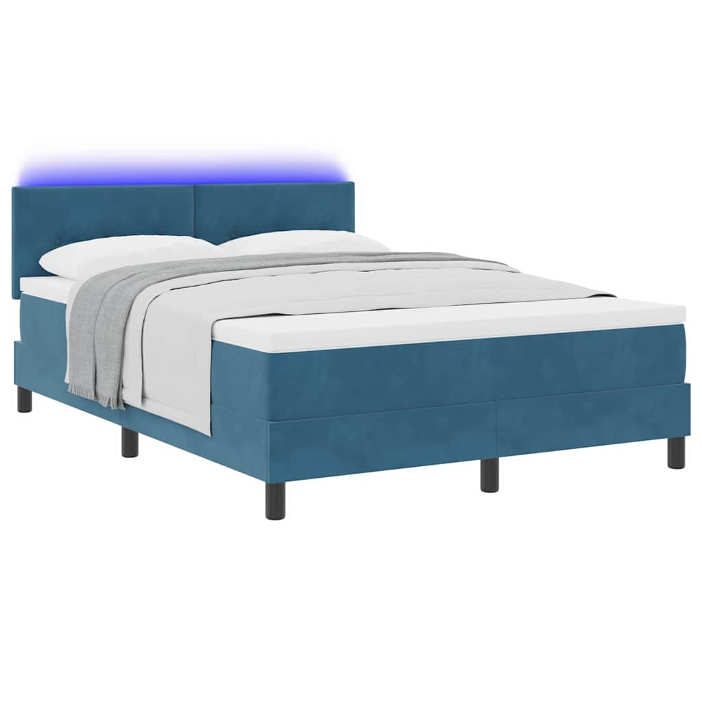 LED Box Spring Krevet Tamno plava 140 x 200 cm Baršun