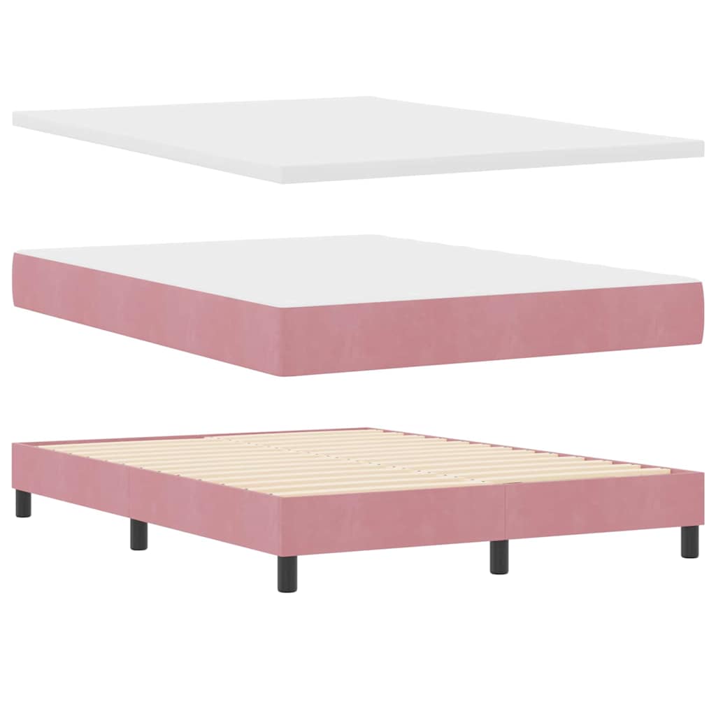 LED Box Spring Krevet s madracem Ružičasta 140 x 200 cm Baršun