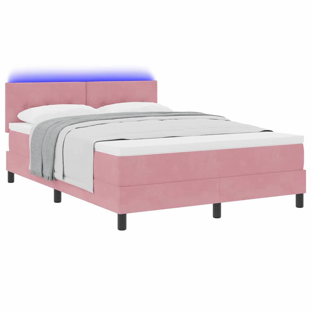 LED Box Spring Krevet s madracem Ružičasta 140 x 200 cm Baršun