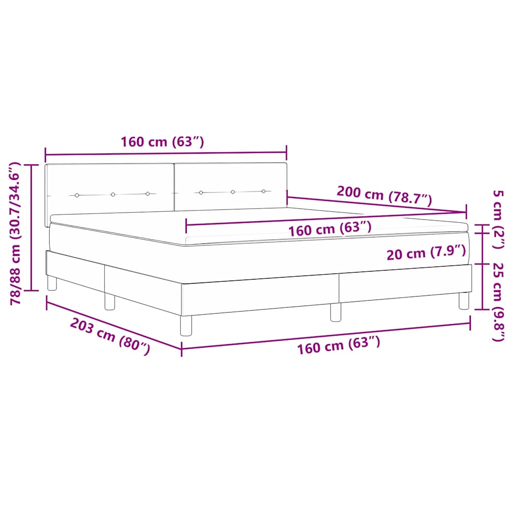 LED Box Spring Krevet Tamno siva 160 x 200 cm Baršun