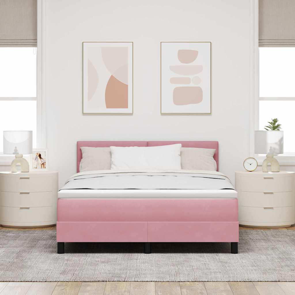 LED Box Spring Krevet s madracem Ružičasta 160 x 200 cm Baršun