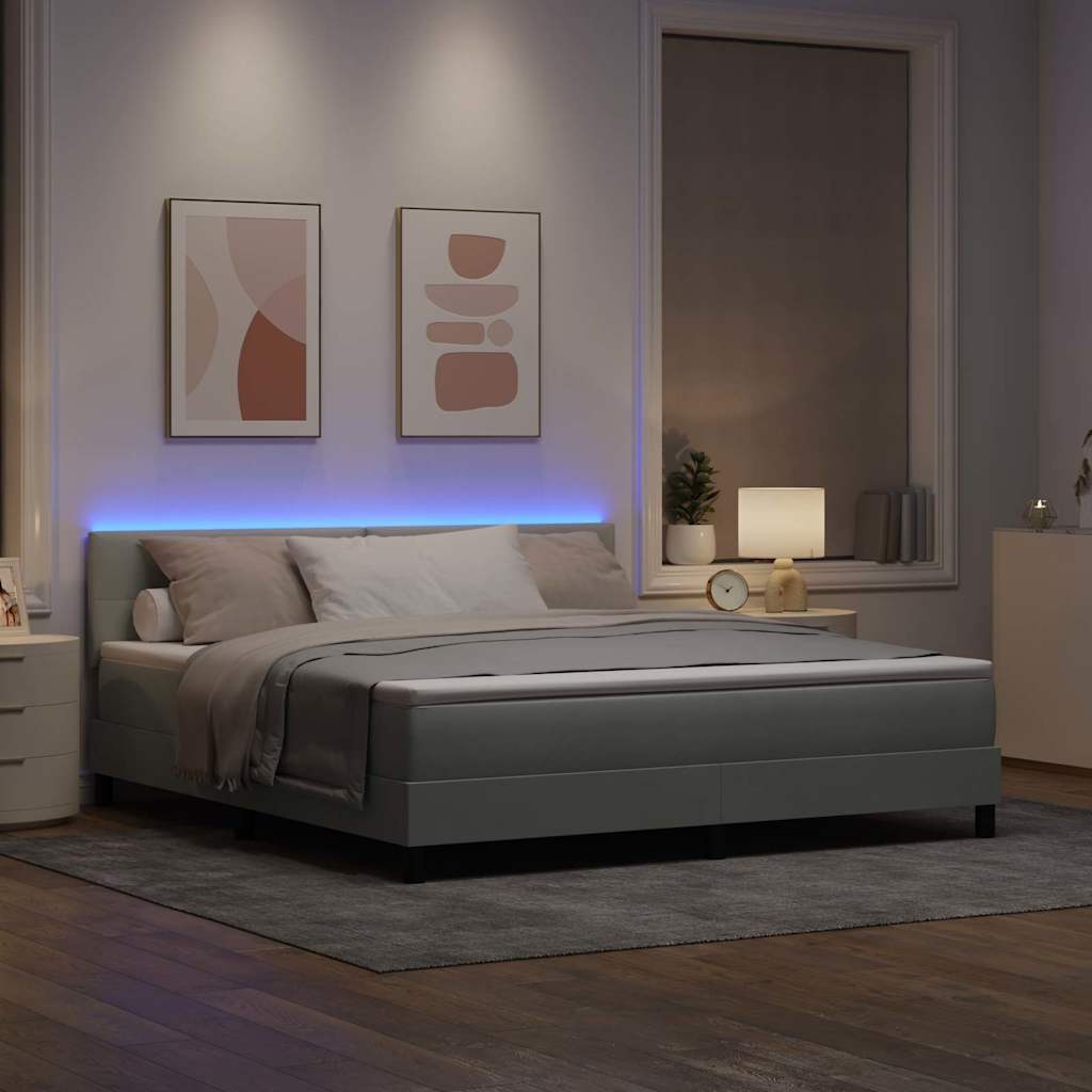 LED Box Spring Krevet Svijetlo siva 180 x 200 cm Baršun