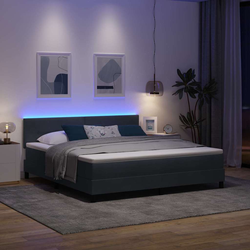 LED Box Spring Krevet s madracem Tamno siva 180 x 200 cm Baršun
