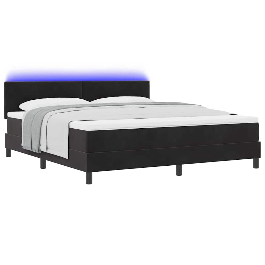 LED Box Spring Krevet s madracem Crna 180 x 200 cm Baršun