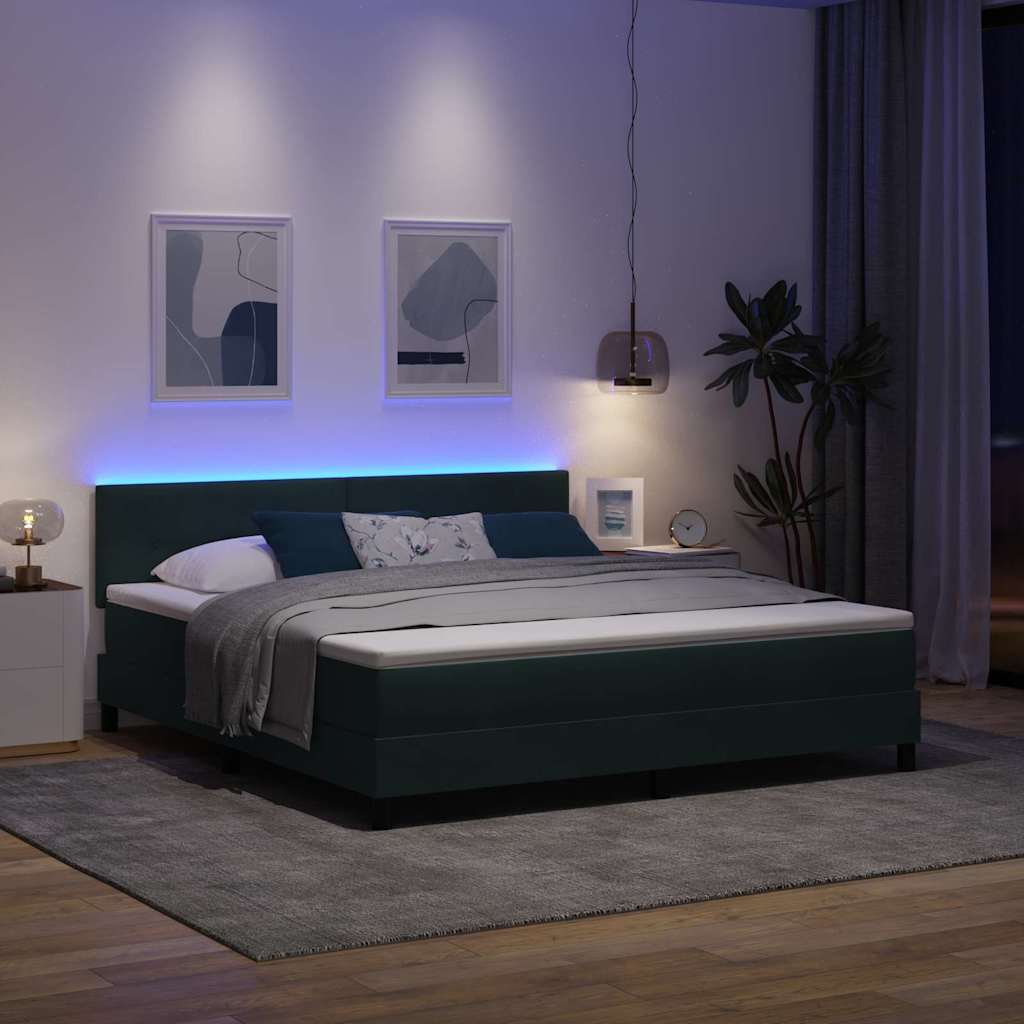 LED Box Spring Krevet Tamnozelena 180 x 200 cm Baršun