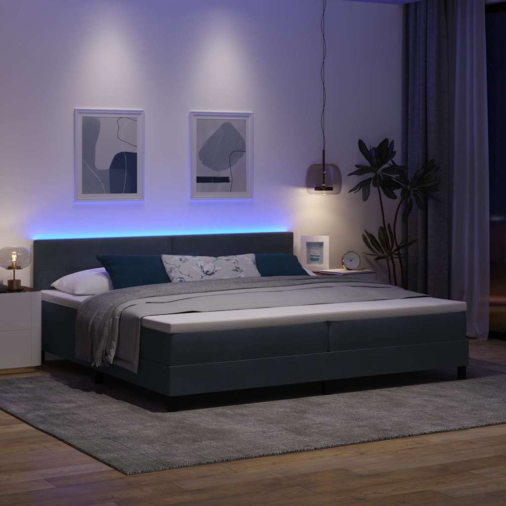 LED Box Spring Krevet s madracem Tamno siva 200 x 200 cm Baršun