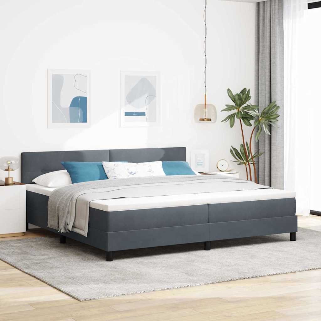 LED Box Spring Krevet s madracem Tamno siva 200 x 200 cm Baršun