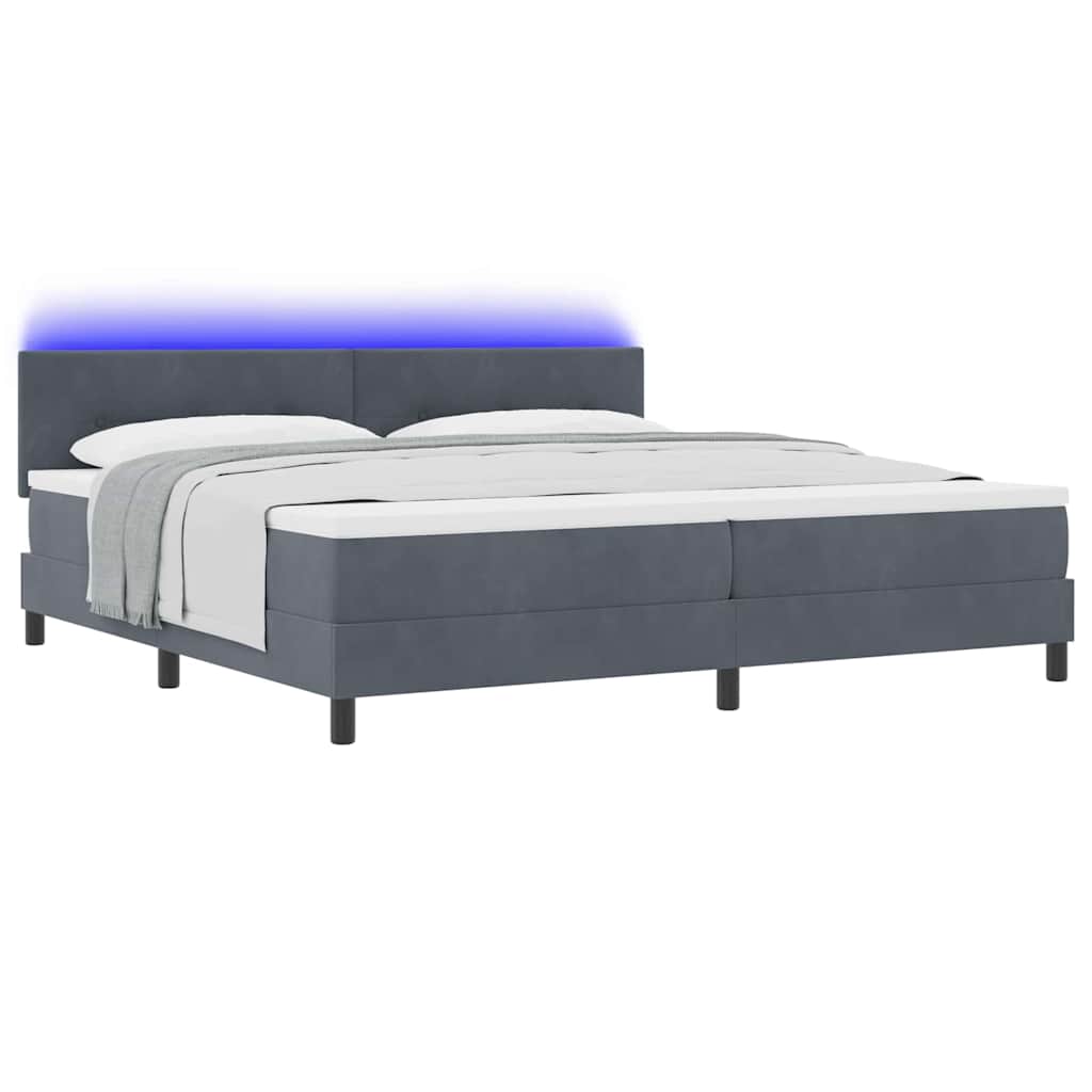LED Box Spring Krevet s madracem Tamno siva 200 x 200 cm Baršun