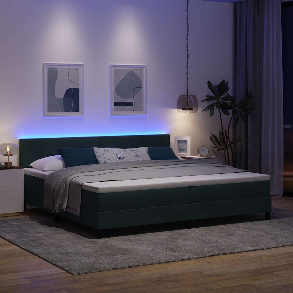 LED Box Spring Krevet Tamnozelena 200 x 200 cm Baršun
