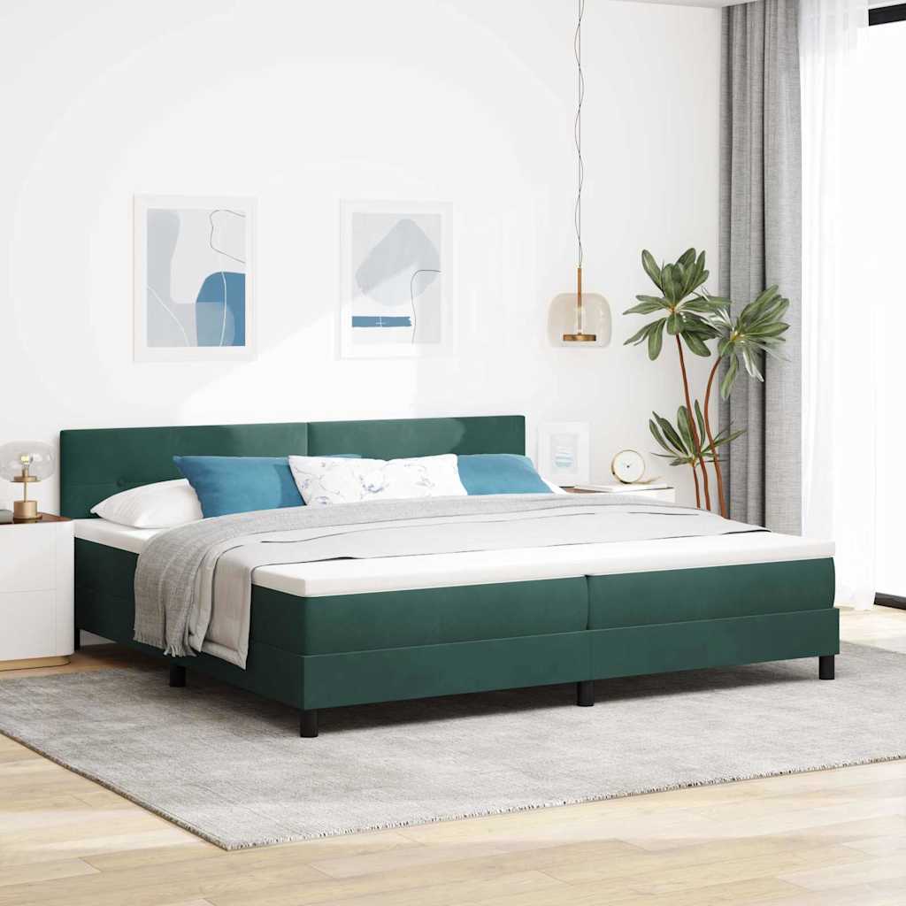 LED Box Spring Krevet Tamnozelena 200 x 200 cm Baršun
