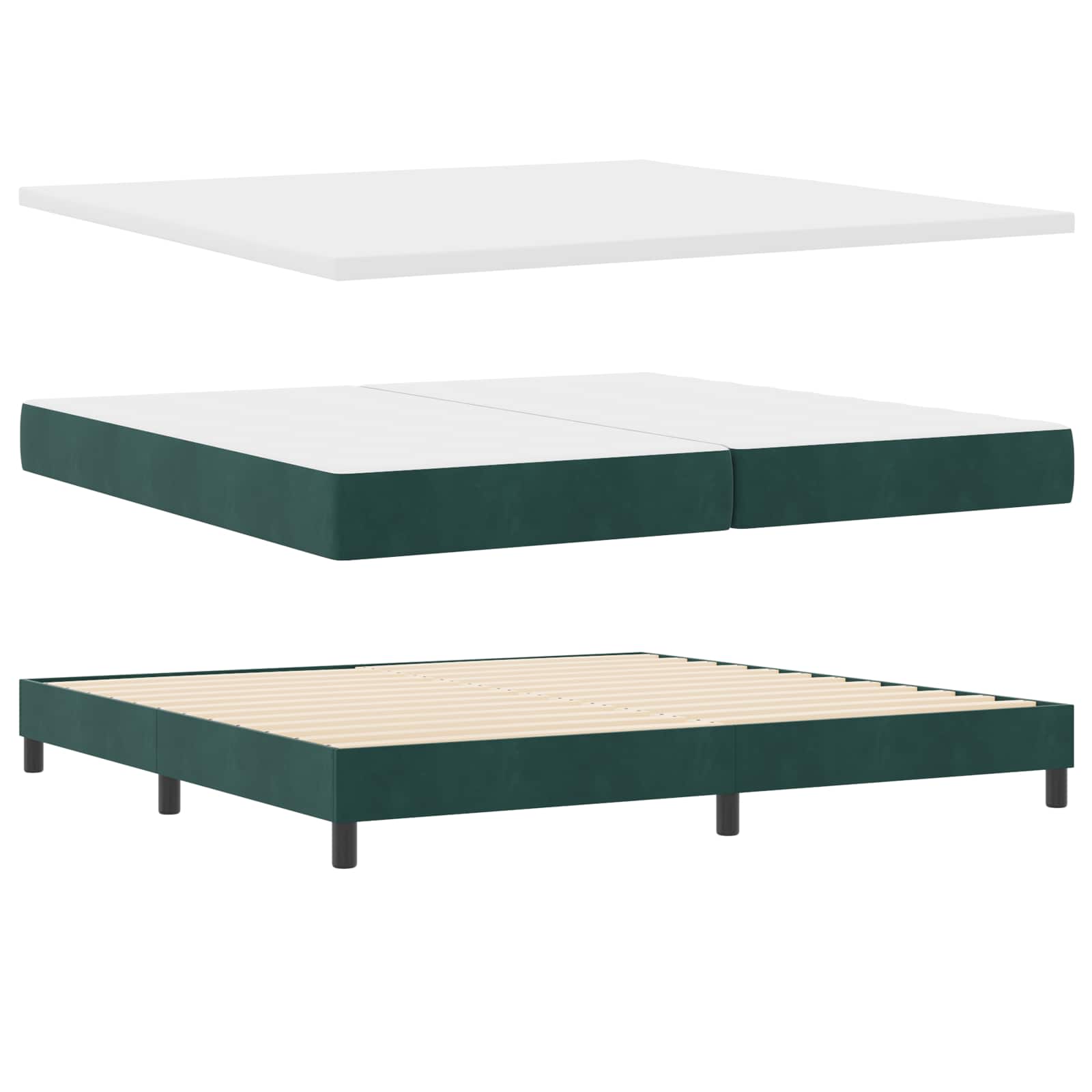 LED Box Spring Krevet Tamnozelena 200 x 200 cm Baršun