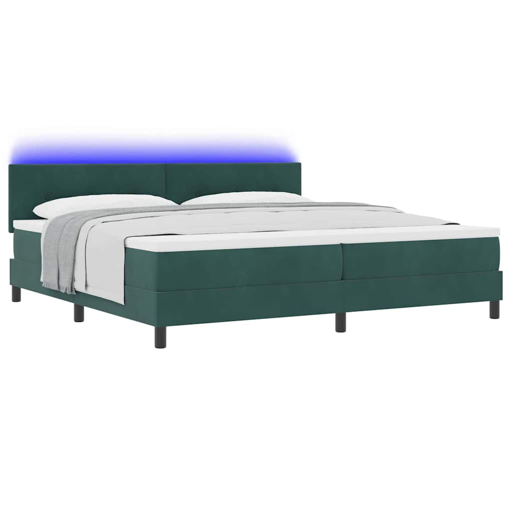 LED Box Spring Krevet Tamnozelena 200 x 200 cm Baršun