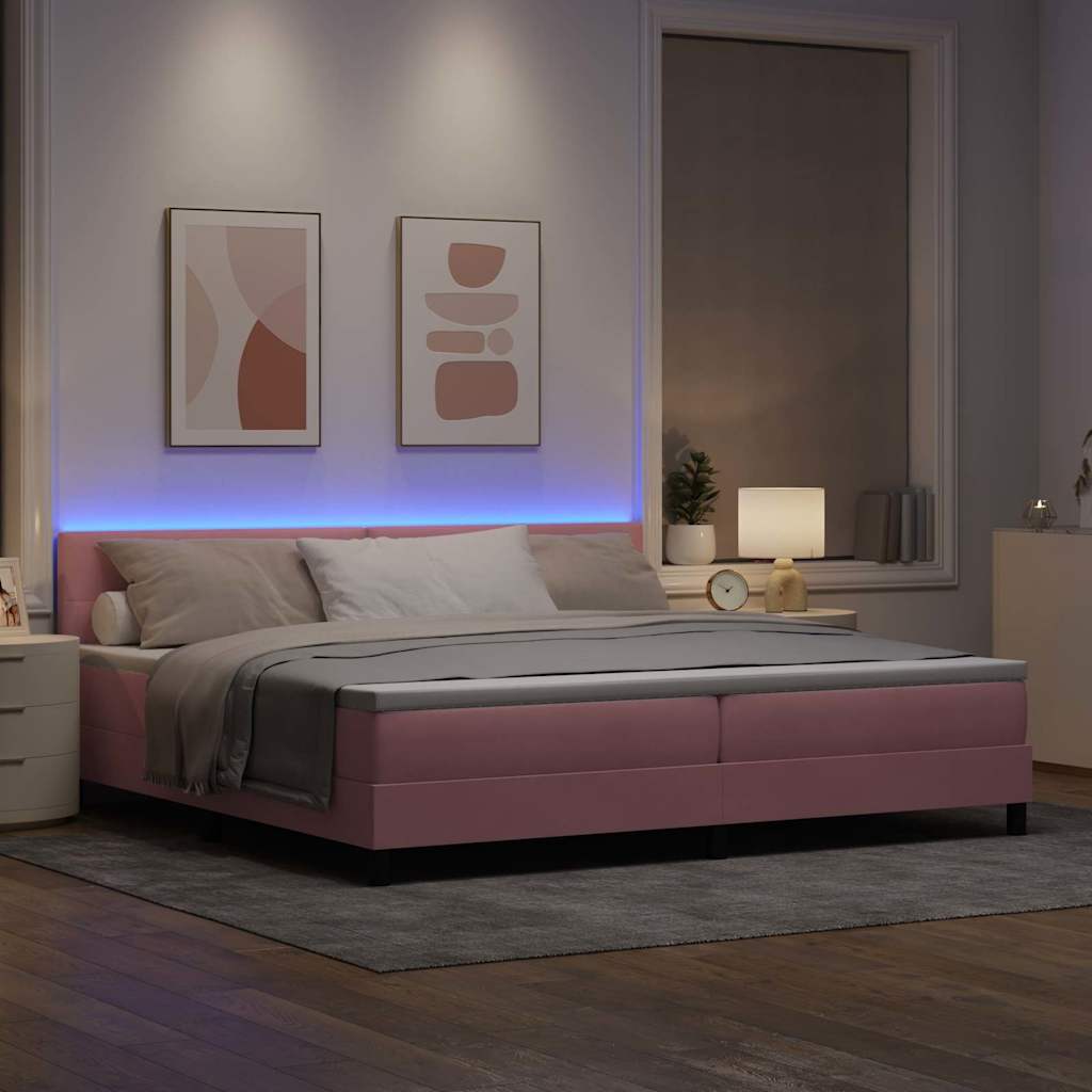 LED Box Spring Krevet s madracem Ružičasta 200 x 200 cm Baršun