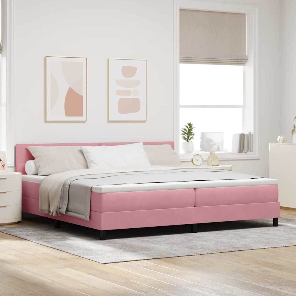 LED Box Spring Krevet s madracem Ružičasta 200 x 200 cm Baršun