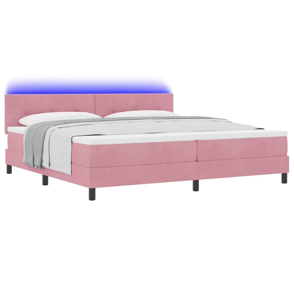 LED Box Spring Krevet s madracem Ružičasta 200 x 200 cm Baršun