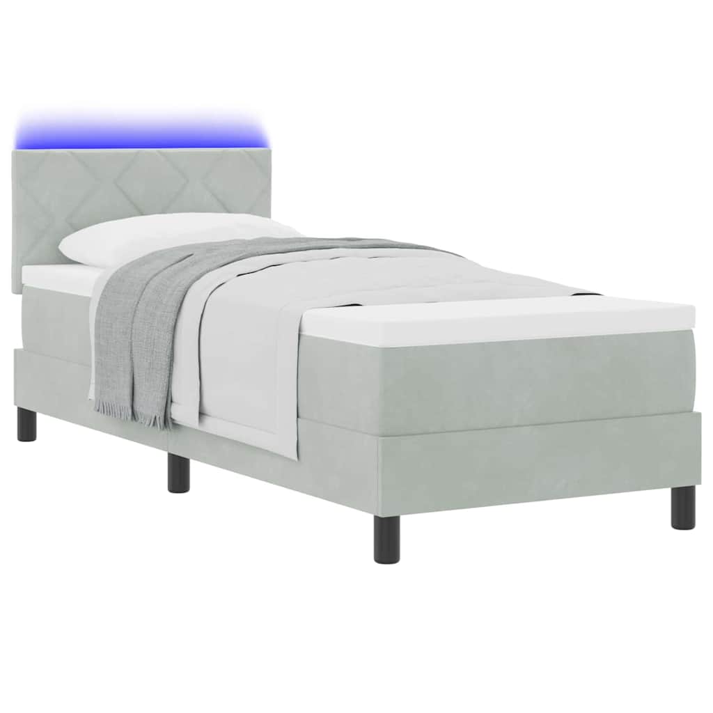 LED Box Spring Krevet Svijetlo siva 80 x 200 cm Baršun