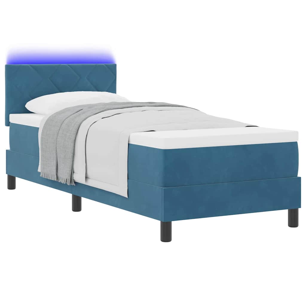 LED Box Spring Krevet s madracem Tamno plava 80 x 200 cm Baršun