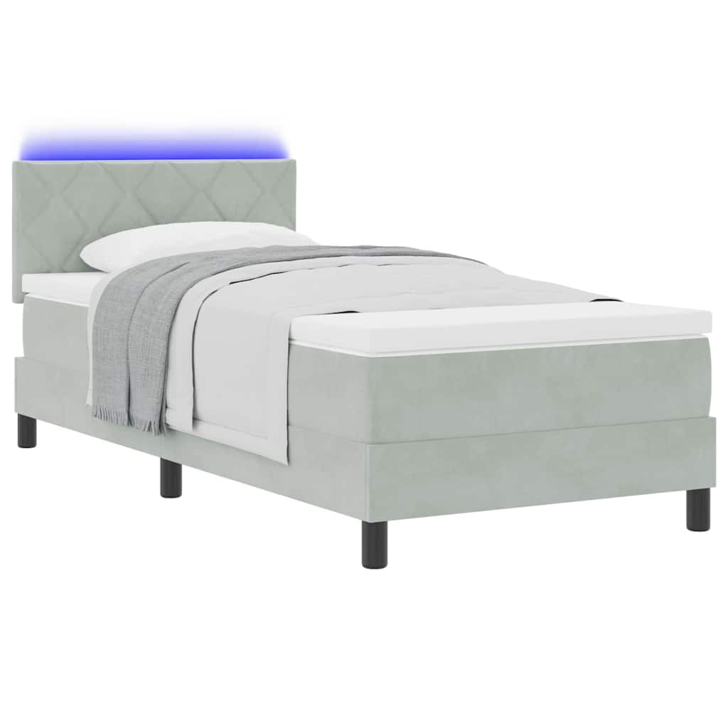 LED Box Spring Krevet Svijetlo siva 90 x 190 cm Baršun
