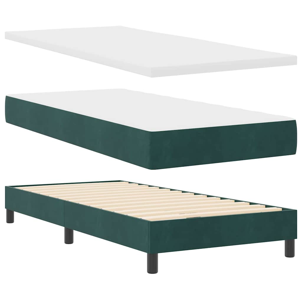 LED Box Spring Krevet s madracem Tamnozelena 90 x 190 cm Baršun