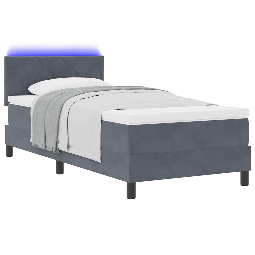 LED Box Spring Krevet s madracem Tamno siva 90 x 200 cm Baršun