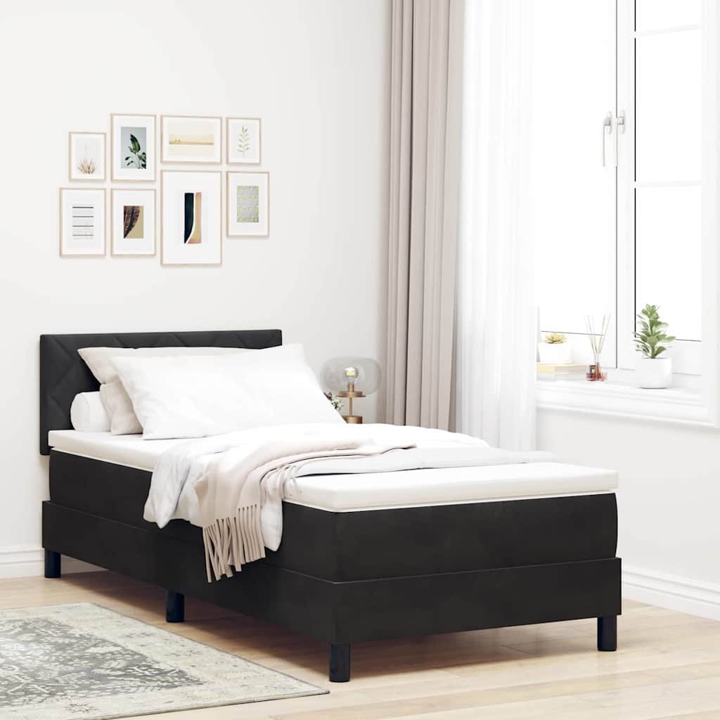 LED Box Spring Krevet s madracem Crna 90 x 200 cm Baršun